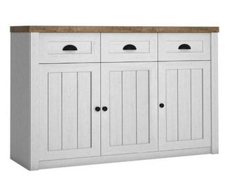 Tölgy háromajtós komód, 3 fiókkal, fehér - ENGLISH COTTAGE