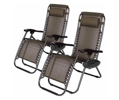 2 buc scaun de gradina gravitatie zero cu suport pentru pahar - Maro Lifestyle 44 x 48 x 97 cm