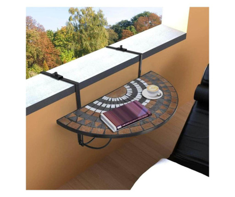Závesný polkruhový stôl na balkón, hnedý
