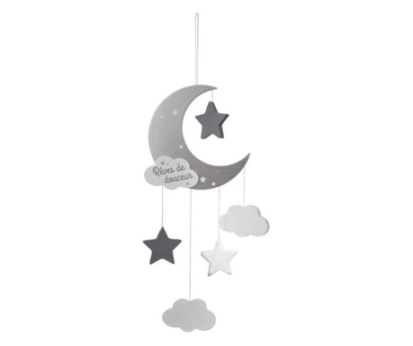 Decoratiune de perete pentru copii, luna, argintiu, 15x44 cm