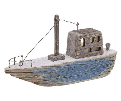 Decoratiune barca, lemn, led, 25x6x13 cm