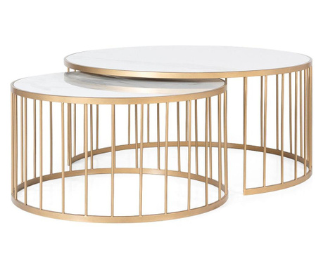 Set 2 stolića za kavu Porcelaine marble & golden steel