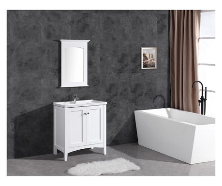 Set mobilier baie, dulap cu lavoar + oglinda, adele 81x46.5x84 cm, alb