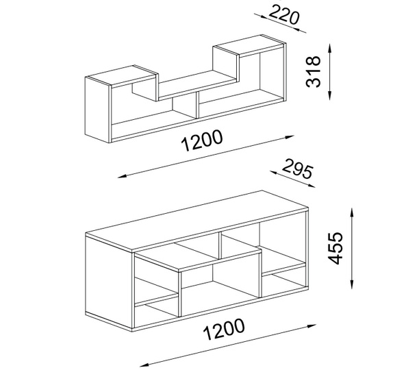 Set comoda TV cu raft de perete Oyo Concept, PAL, 120x30x40 cm, alb