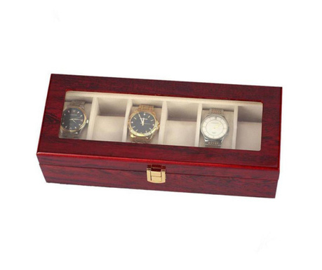 Кутия за съхранение на часовници Pufo Premium, дървена, за 6 часовника