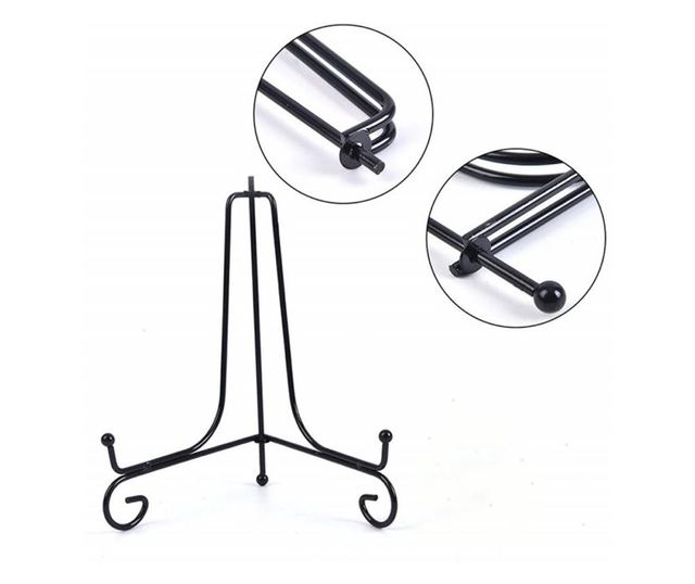 Suport metalic Pufo pentru rame foto, tablouri mici, negru, 17 cm