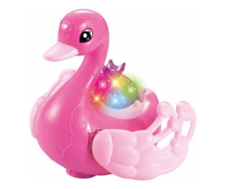 Jucarie interactiva pentru copii Lady Pinky Swan in forma de lebada, rotire 360°, cu lumini si baterii,roz