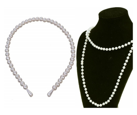 Set cordeluta eleganta cu margele albe, tip perle + Colier de dama White Pearls din perle albe, acrilice, - Vivre