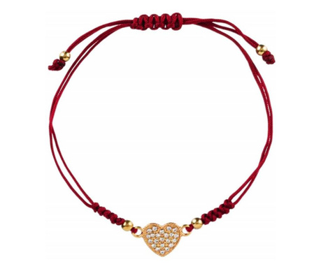 Елегантна регулируема гривна с шнур и висулка във формата на сърце Pufo с бели камъчета, Heart Gold