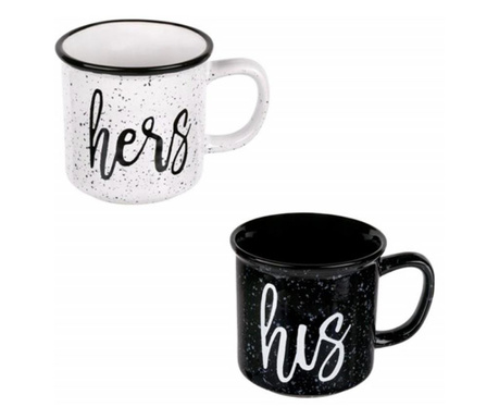 Set 2 cani ceramice de cuplu pentru cafea sau ceai, His&Hers, 330 ml