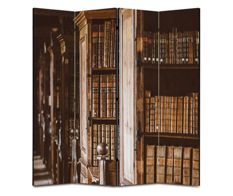 Paravan 4 piese, Biblioteca veche cu carti, Panza pe Cadru de Lemn, Decoratiuni Casa, 4 Panouri de 35x150, 140 x 150 cm