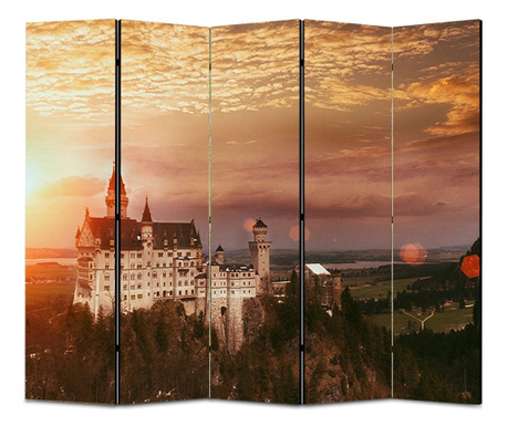 Paravan 5 piese, Soarele care lumineaza castelul , Panza pe Cadru de Lemn, Decoratiuni Casa, 5 Panouri de 45x180, 225 x 180 cm