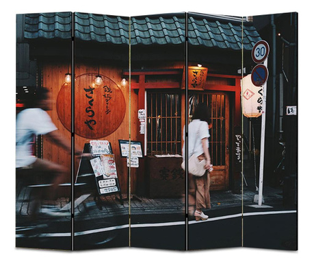 Paravan 5 piese, Magazin chinezesc, Panza pe Cadru de Lemn, Decoratiuni Casa, 5 Panouri de 45x180, 225 x 180 cm
