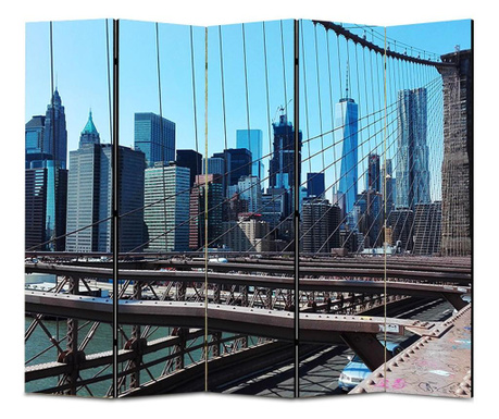 Paravan 5 piese, Vedere de pe Brooklyn Bridge, Panza pe Cadru de Lemn, Decoratiuni Casa, 5 Panouri de 45x180, 225 x 180 cm