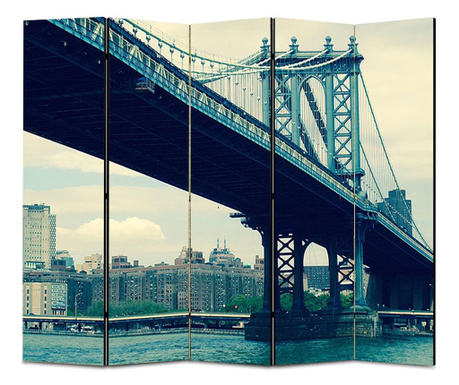 Paravan 5 piese, Podul din New York, Panza pe Cadru de Lemn, Decoratiuni Casa, 5 Panouri de 45x180, 225 x 180 cm