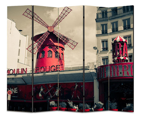 Paravan 5 piese, Moulin Rouge, Panza pe Cadru de Lemn, Decoratiuni Casa, 5 Panouri de 45x180, 225 x 180 cm