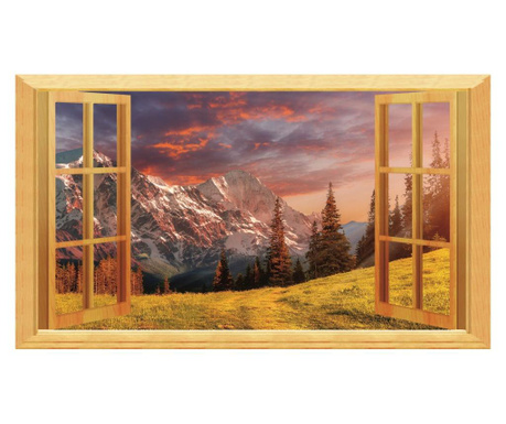 Tablou Canvas, Cascada, Apa curgatoare, Frunze rosii, 90 x 60 cm, Rama lemn, Multicolor SUMMER