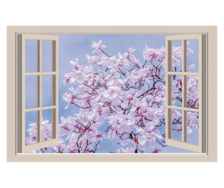 Tablou Canvas,Magnolie la fereastra, 80 x 50 cm, Rama lemn, Multicolor SUMMER