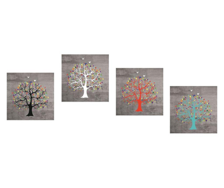 Set 4 tablouri Canvas, Copacul vietii, 180 x 45 cm, Rama lemn, Multicolor SUMMER