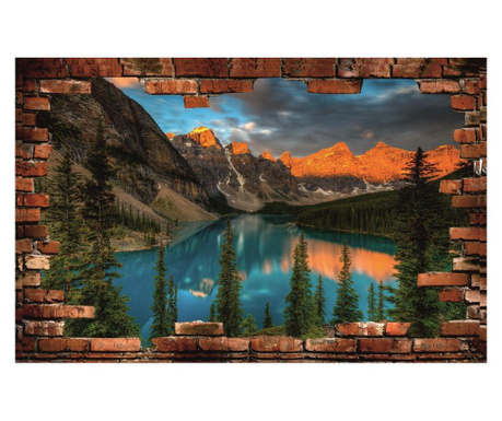 ablou Canvas, Zid de caramida, Lac de munte, Peisaj, 80 x 50 cm, Rama lemn, Multicolor SUMMER