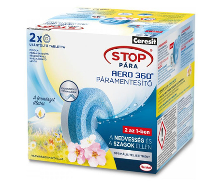 Henkel - Tableta Ceresit Stop pentru reumplerea aparatului de dezumidificare - aroma „Flori salbatice” - 2 x 450 g