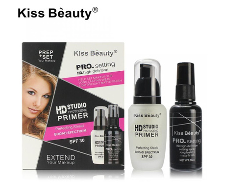 Set complet baza de machiaj + spray fixare machiaj Kiss Beauty Pro HD