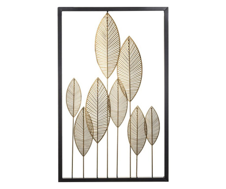 Decoratiune metalica de perete, cadru frunze, auriu/negru, 84,5x53x2,5 cm