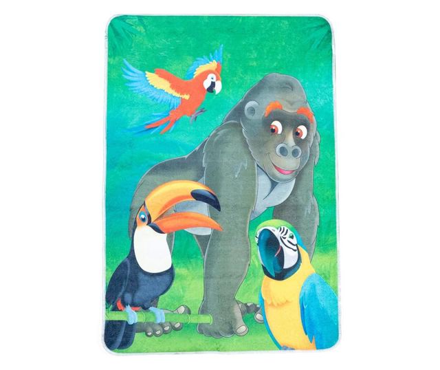 Детски килим Brill Gorilla, 100x150 см, дебелина 2,5 мм, печатен тип, полиестер, миещ се, лъскав външен вид, неплъзгащ се, 1000g