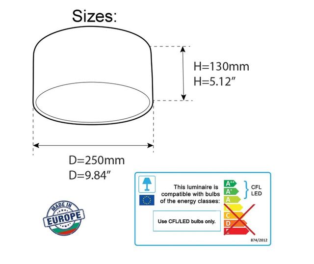 Plafon cu abajur textil 25cm 25x13 cm