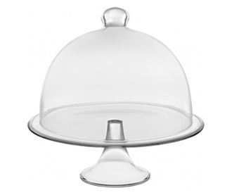 VIDIVI BANQUET Platou cu picior si capac sticla temperata pentru tort, prajituri 33xh30,5cm