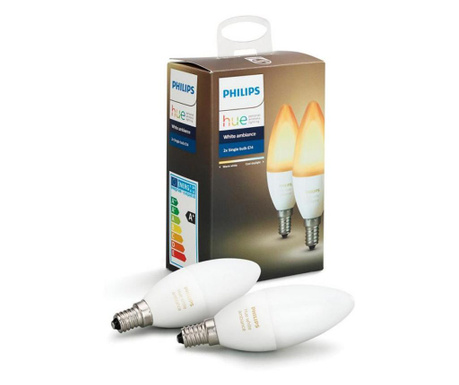 KIT 2 BECURI smart LED PHILIPS, soclu E14, putere 6 W, forma clasic, lumina toate nuantele de alb, alimentare 220 - 230 V, "0000
