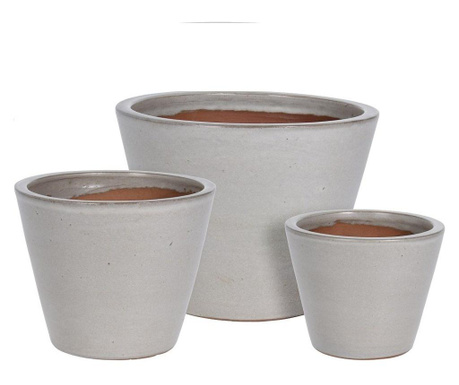 Set 3 ghivece ceramica, 19x15.5 cm, 24x20 cm, 30.5x23.5 cm, crem