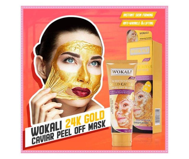Отлепваща се маска за лице с хайвер, 24К злато и колаген, Wokali Whitening Gold Caviar, 130 мл.