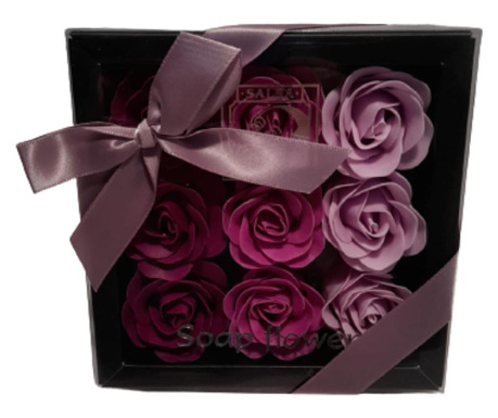Set cadou cu 9 trandafiri in cutie neagra lila-mov