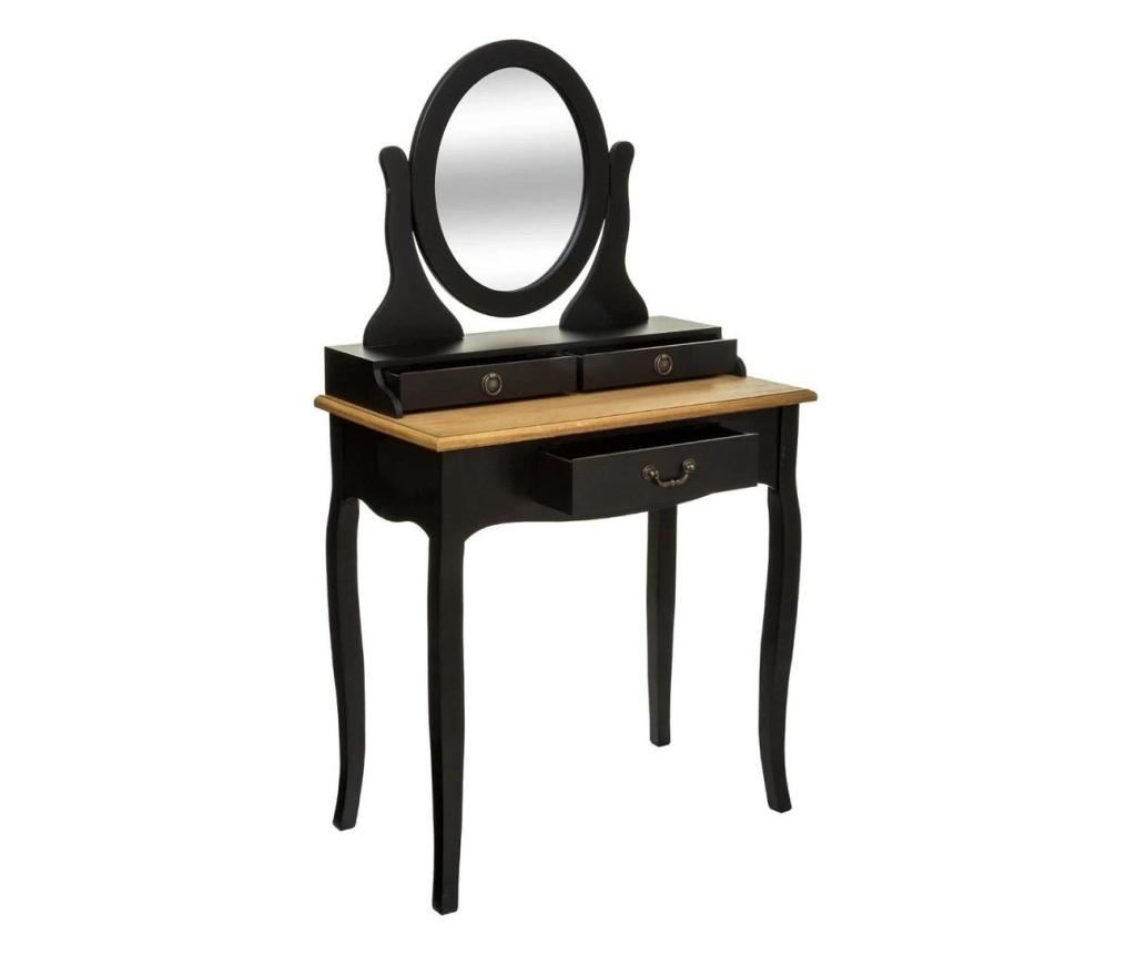 Vintage stílusú fésülködő asztal, tükörrel és 3 fiókkal, fekete - VENISE - 2
