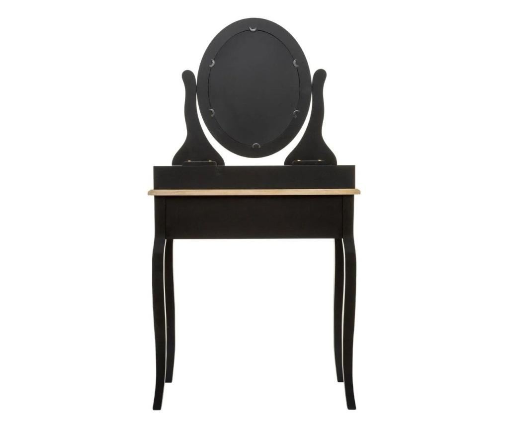 Vintage stílusú fésülködő asztal, tükörrel és 3 fiókkal, fekete - VENISE - 3