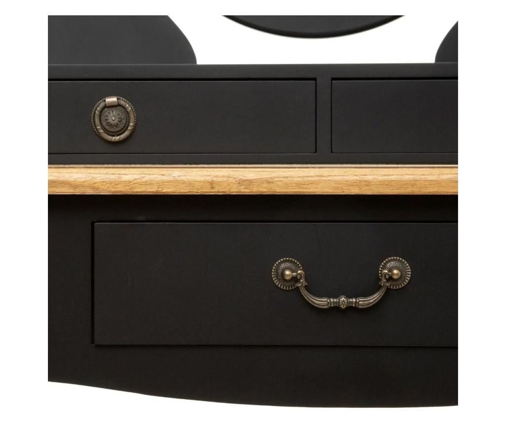 Vintage stílusú fésülködő asztal, tükörrel és 3 fiókkal, fekete - VENISE - 5