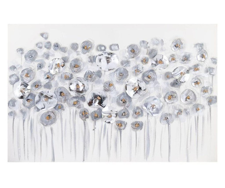 Vászon kép, virágokkal, 90x60 cm, ezüst - PAVOTS GRIS