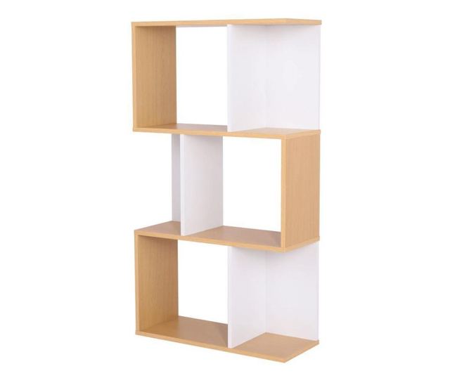 Modern könyvespolc, 3 szintes, fehér-fenyő - RECTO-VERSO