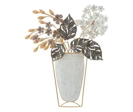 Növényekkel teli váza fromájú fali dekoráció, fehér-zöld - POT DE SIMPLES