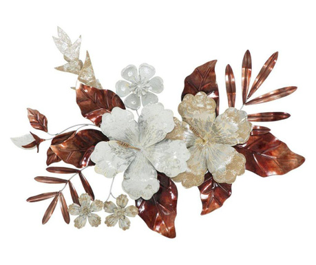 Virágkompozíció fém fali dekoráció, bordó levelekkel, törtfehér - JAPAN