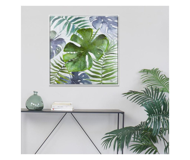 Keretezett falikép, dzsungel mintás, 78x78 cm, zöld - FEUILLE