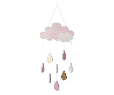 Függesztett felhő alakú dekoráció, cseppekkel, rózsaszín - GOUTTES