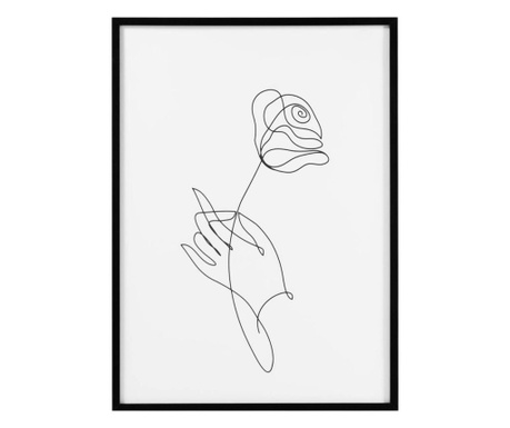 Keretezett poszter, vonalrajz rózsa, 50x70 cm, fekete-fehér  - MA ROSE