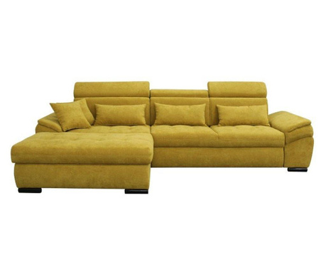 Fejtámlás kinyitható kanapé, balos, mustársárga - STANISLAS 298x175x105 cm