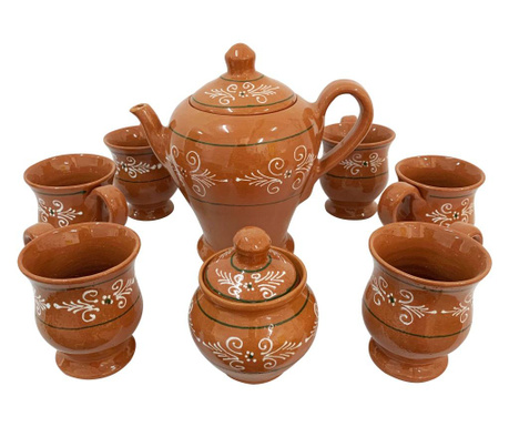 Serviciu cu 6 cani din ceramica de Arges realizat manual, Argcoms, Ceai, Pictura traditionala