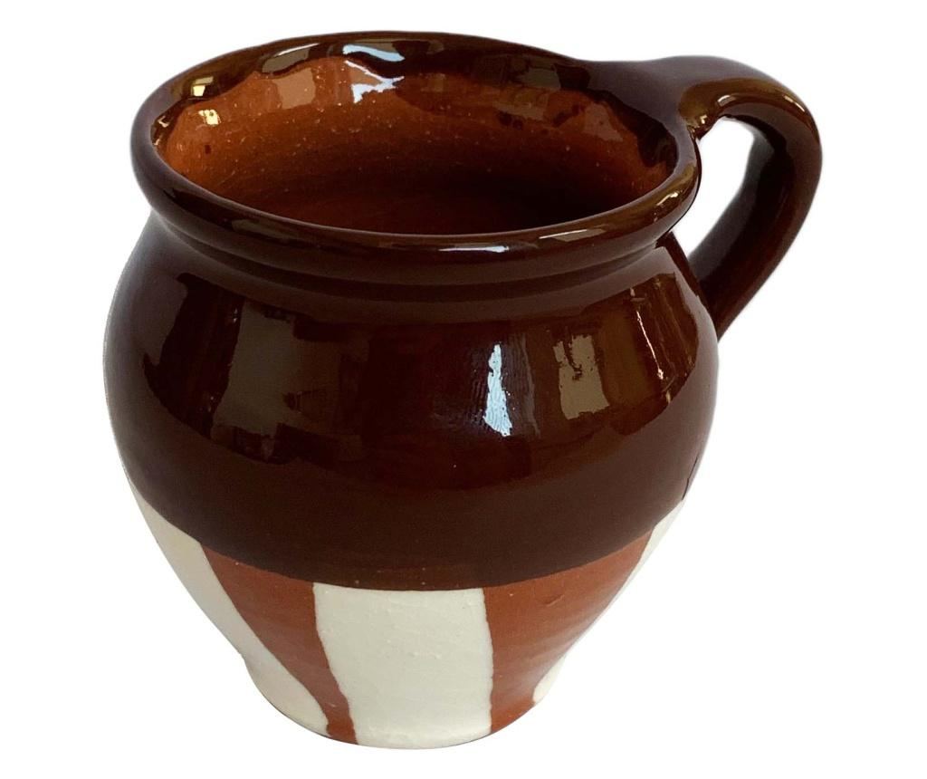 Cana cu 6 cesti din ceramica de Arges realizate manual, Argcoms, Vin, Pictura traditionala, Fond maro - 7