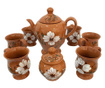 Serviciu cu 6 cani din ceramica de Arges realizat manual, Argcoms, Ceai, Pictura florala