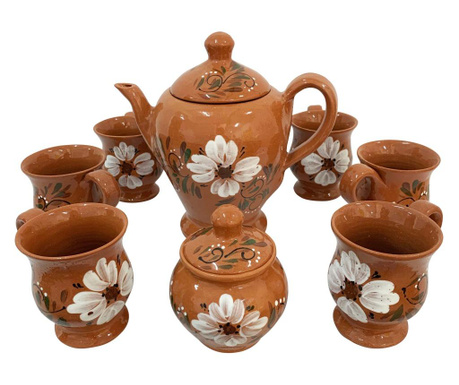 Serviciu cu 6 cani din ceramica de Arges realizat manual, Argcoms, Ceai, Pictura florala