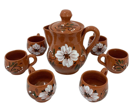 Serviciu cu 6 cesti din ceramica de Arges realizat manual, Argcoms, Tuica, Pictura florala